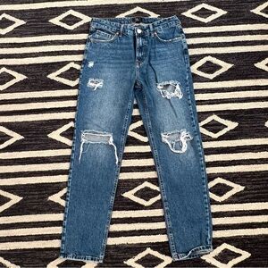 Forever 21 Blue Distressed Straight Leg Jeans